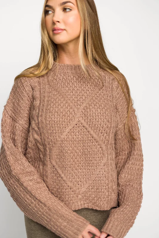 Plus Size Women's Oversized Chunky Knit SweatersDove Cable Front Sweater in Dusty Orchid Plus Size Women's Oversized Chunky Knit SweatersDove Cable Front Sweater in Dusty Orchid