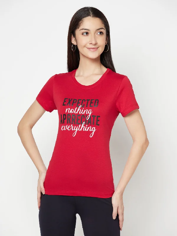 Sheer Women T Shirt for a Stylish and Alluring LookWomen's Casual Regular Short Sleeve Maroon Round neck Typographic Print T-Shirt Sheer Women T Shirt for a Stylish and Alluring LookWomen's Casual Regular Short Sleeve Maroon Round neck Typographic Print T-Shirt