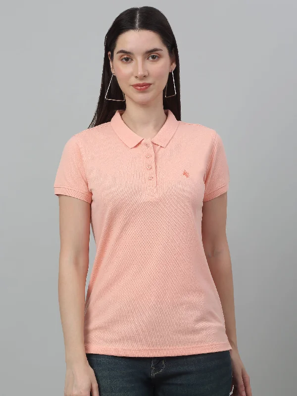 Pocketed Women T Shirt for Added FunctionalityWomen's Casual Regular Short Sleeve Peach Polo neck T-Shirt Pocketed Women T Shirt for Added FunctionalityWomen's Casual Regular Short Sleeve Peach Polo neck T-Shirt