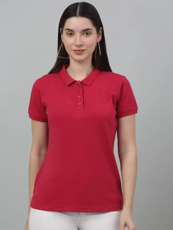 Pocketed Women T Shirt for Added FunctionalityWomen's Casual Regular Short Sleeve Pink Polo neck T-Shirt Pocketed Women T Shirt for Added FunctionalityWomen's Casual Regular Short Sleeve Pink Polo neck T-Shirt