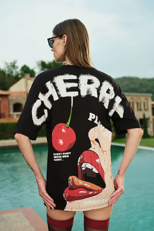 Moisture - Wicking Women T Shirt for Active LifestylesCherry Playboy Oversized T-shirt Moisture - Wicking Women T Shirt for Active LifestylesCherry Playboy Oversized T-shirt