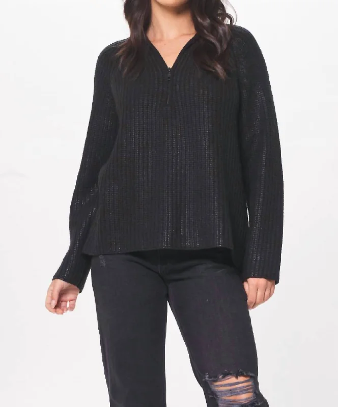 Sleeveless Women's Silk Blend Sweater Dresses for a Sophisticated LookCoated Quarter Zip Sweater In Black Sleeveless Women's Silk Blend Sweater Dresses for a Sophisticated LookCoated Quarter Zip Sweater In Black