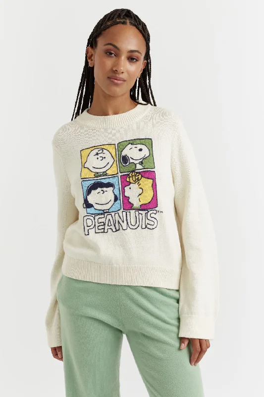 Belted Women's Cotton Blend Sweater Dresses for a Casual LookCream Cotton-Alpaca Peanuts Gang Sweater Belted Women's Cotton Blend Sweater Dresses for a Casual LookCream Cotton-Alpaca Peanuts Gang Sweater