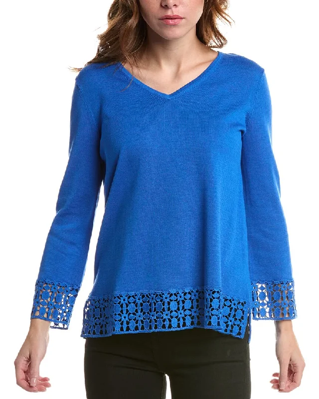 Belted Women's Cotton Blend Sweater Dresses for a Casual LookEdinburgh Knitwear Lace V-Neck Sweater Belted Women's Cotton Blend Sweater Dresses for a Casual LookEdinburgh Knitwear Lace V-Neck Sweater