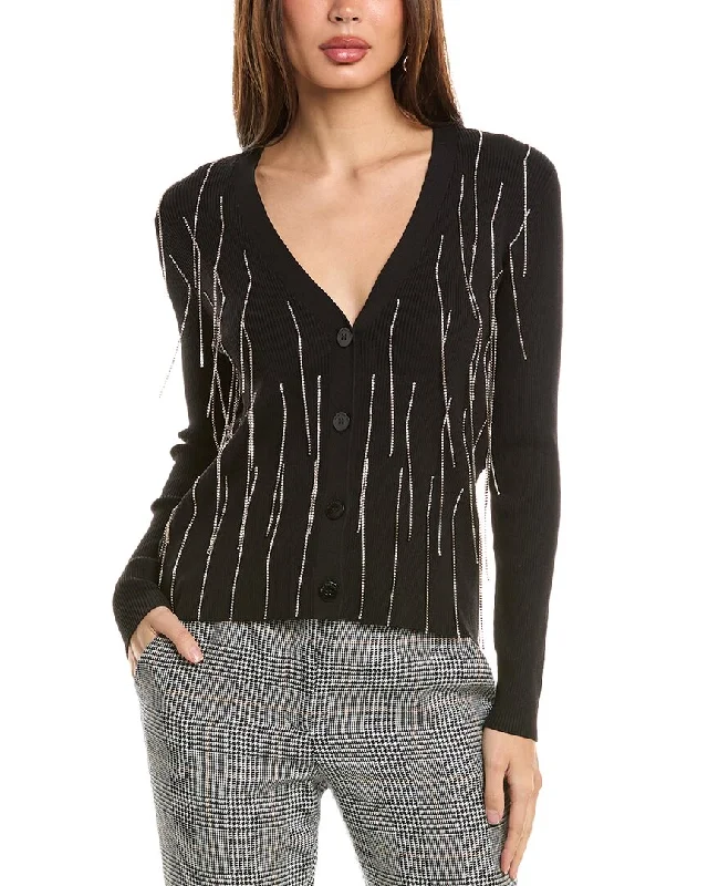 Mock Neck Women's Angora Blend Sweater Dresses in Solid ColorsElie Tahari Crystal Fringe Cardigan Mock Neck Women's Angora Blend Sweater Dresses in Solid ColorsElie Tahari Crystal Fringe Cardigan