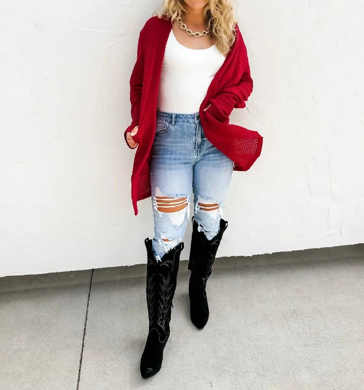 Plus Size Women's Asymmetric Hem Sweater Dresses in Modern DesignsFall Lola Cardigans In Magenta Red Plus Size Women's Asymmetric Hem Sweater Dresses in Modern DesignsFall Lola Cardigans In Magenta Red