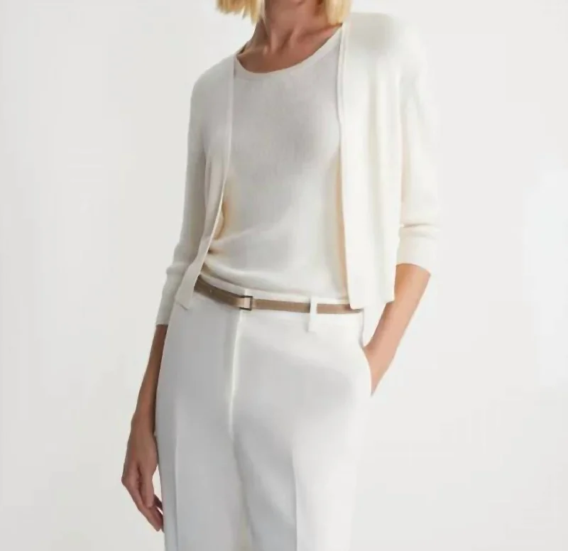 V - Neck Women's Ribbed Sweater Dresses with Belt for a Defined WaistFinespun Voile Open-Front Cropped Cardigan In Cloud V - Neck Women's Ribbed Sweater Dresses with Belt for a Defined WaistFinespun Voile Open-Front Cropped Cardigan In Cloud