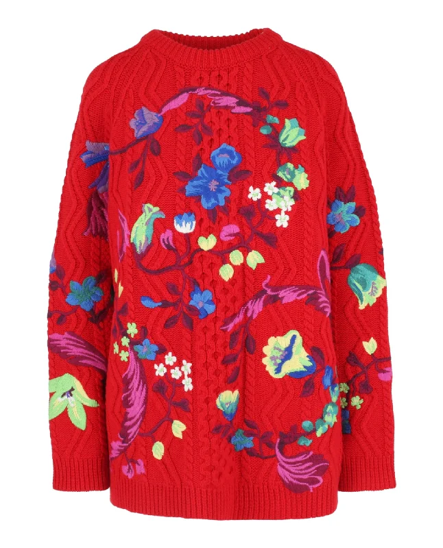 Women's Off - Shoulder Chunky Knit Sweater Dresses in Earth TonesFloral Embroidered Cable Knit Sweater Women's Off - Shoulder Chunky Knit Sweater Dresses in Earth TonesFloral Embroidered Cable Knit Sweater