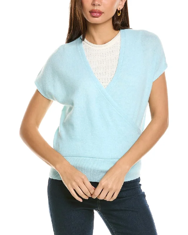 Plus Size Women's Turtleneck Sweater Dresses with Side SlitsForte Cashmere Cap Sleeve Surplice Cashmere Sweater Plus Size Women's Turtleneck Sweater Dresses with Side SlitsForte Cashmere Cap Sleeve Surplice Cashmere Sweater