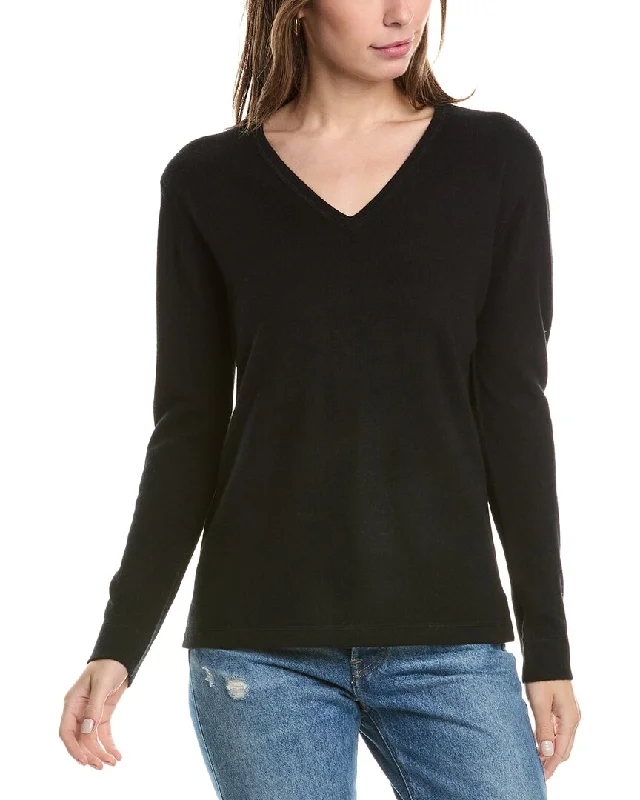V - Neck Women's Ribbed Sweater Dresses with Belt for a Defined WaistForte Cashmere Coverstitch V-Neck Cashmere Sweater V - Neck Women's Ribbed Sweater Dresses with Belt for a Defined WaistForte Cashmere Coverstitch V-Neck Cashmere Sweater