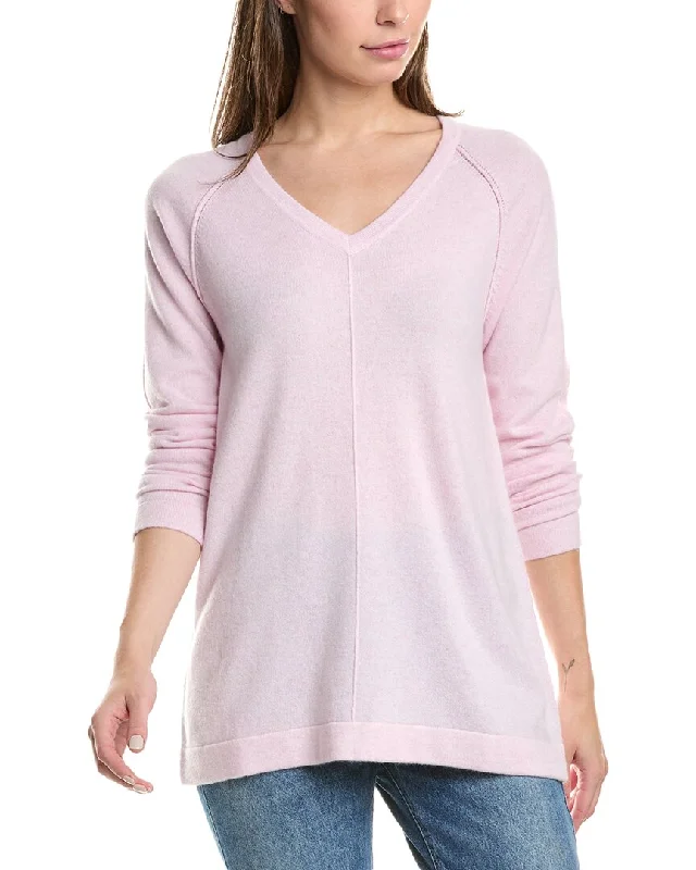 Plus Size Women's Fit - and - Flare Sweater Dresses with Ruffled HemForte Cashmere Easy Raglan V-Neck Cashmere Sweater Plus Size Women's Fit - and - Flare Sweater Dresses with Ruffled HemForte Cashmere Easy Raglan V-Neck Cashmere Sweater