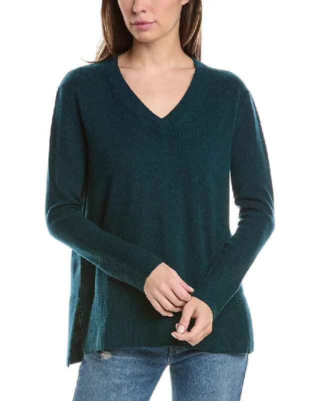 Belted Women's Cotton Blend Sweater Dresses for a Casual LookForte Cashmere High-Low Seamed V-Neck Cashmere Sweater Belted Women's Cotton Blend Sweater Dresses for a Casual LookForte Cashmere High-Low Seamed V-Neck Cashmere Sweater