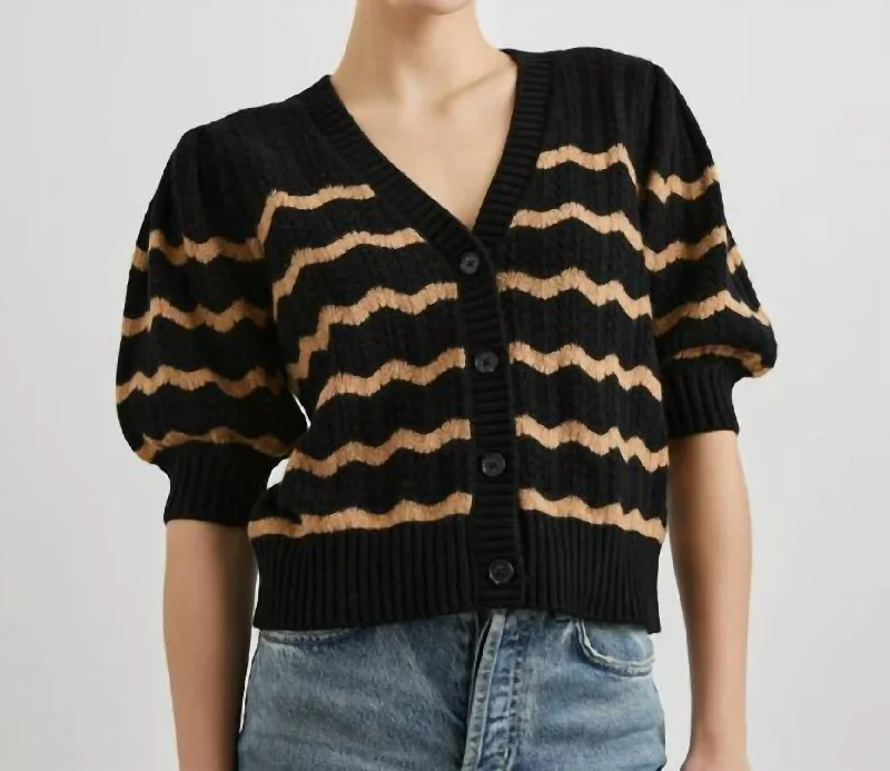 Plus Size Women's Turtleneck Sweater Dresses with Side SlitsIsla Cardigan In Black Camel Stripe Plus Size Women's Turtleneck Sweater Dresses with Side SlitsIsla Cardigan In Black Camel Stripe