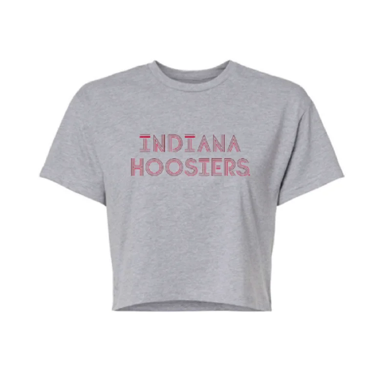 Distressed Women T Shirt with a Laid - Back AestheticLadies Indiana Hoosiers Tatum Ideal Crop Grey T-Shirt Distressed Women T Shirt with a Laid - Back AestheticLadies Indiana Hoosiers Tatum Ideal Crop Grey T-Shirt