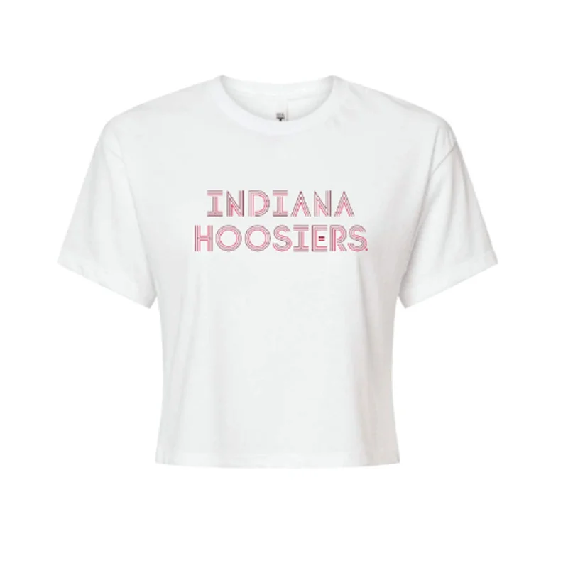 Distressed Women T Shirt with a Laid - Back AestheticLadies Indiana Hoosiers Tatum Ideal Crop White T-Shirt Distressed Women T Shirt with a Laid - Back AestheticLadies Indiana Hoosiers Tatum Ideal Crop White T-Shirt