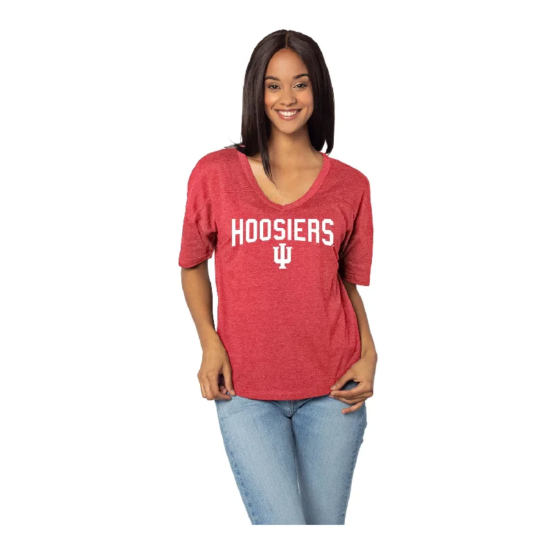 Distressed Women T Shirt with a Laid - Back AestheticLadies Indiana Hoosiers V-Happy Melange Jersey Crimson T-Shirt Distressed Women T Shirt with a Laid - Back AestheticLadies Indiana Hoosiers V-Happy Melange Jersey Crimson T-Shirt