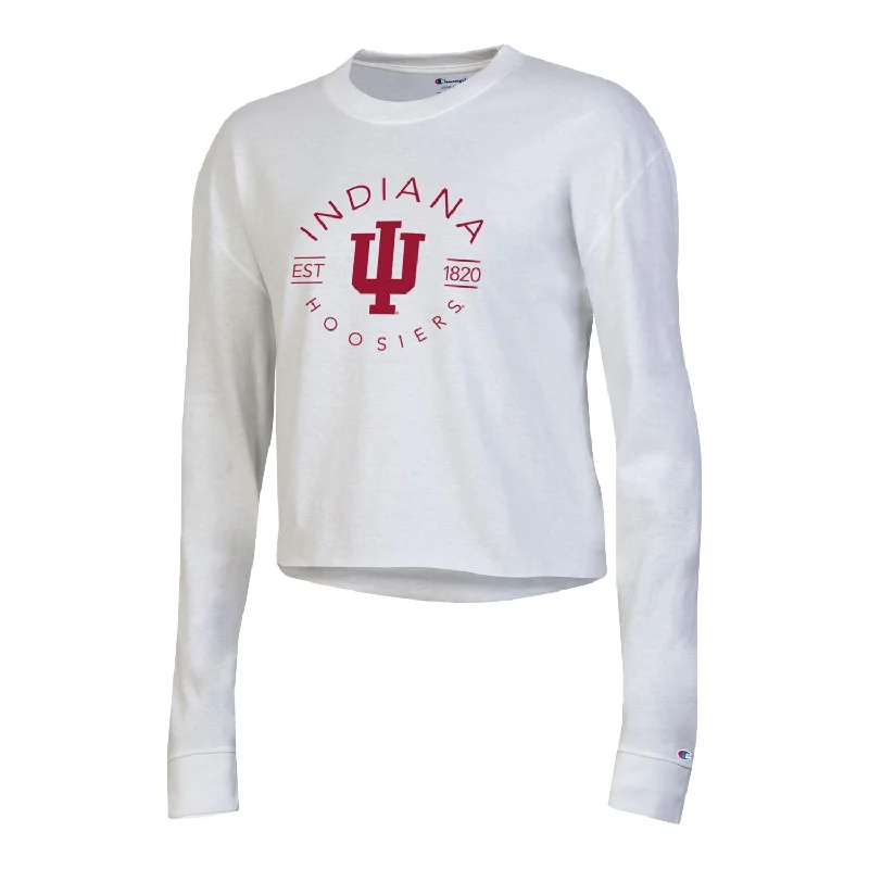 Embroidered Women T Shirt with Intricate DetailsLadies Indiana Hoosiers Boyfriend Crop White Long Sleeve T-Shirt Embroidered Women T Shirt with Intricate DetailsLadies Indiana Hoosiers Boyfriend Crop White Long Sleeve T-Shirt