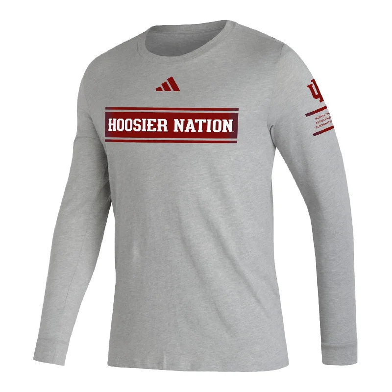 Pocketed Women T Shirt for Added FunctionalityIndiana Hoosiers Adidas Pre-Game Hoosier Nation Long Sleeve Grey T-Shirt Pocketed Women T Shirt for Added FunctionalityIndiana Hoosiers Adidas Pre-Game Hoosier Nation Long Sleeve Grey T-Shirt