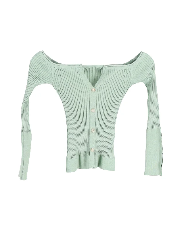 A - Line Women's Merino Wool Sweater Dresses in Classic StylesJacquemus Tordu Cold-Shoulder Ribbed-Knit Cardigan in Green Viscose A - Line Women's Merino Wool Sweater Dresses in Classic StylesJacquemus Tordu Cold-Shoulder Ribbed-Knit Cardigan in Green Viscose