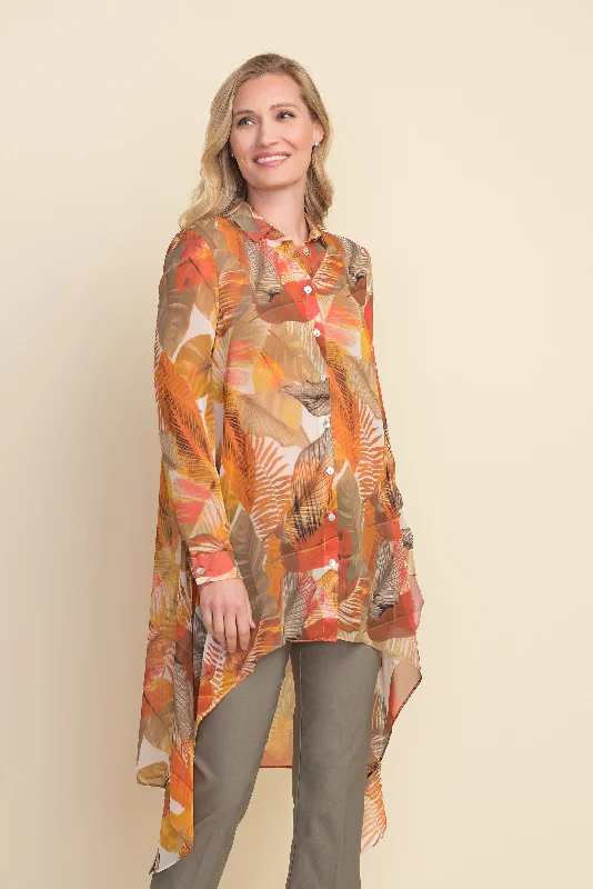 High - Low Hem Women's Cashmere - Blended SweatersJoseph Ribkoff Sunset Tone Leaf Blouse High - Low Hem Women's Cashmere - Blended SweatersJoseph Ribkoff Sunset Tone Leaf Blouse