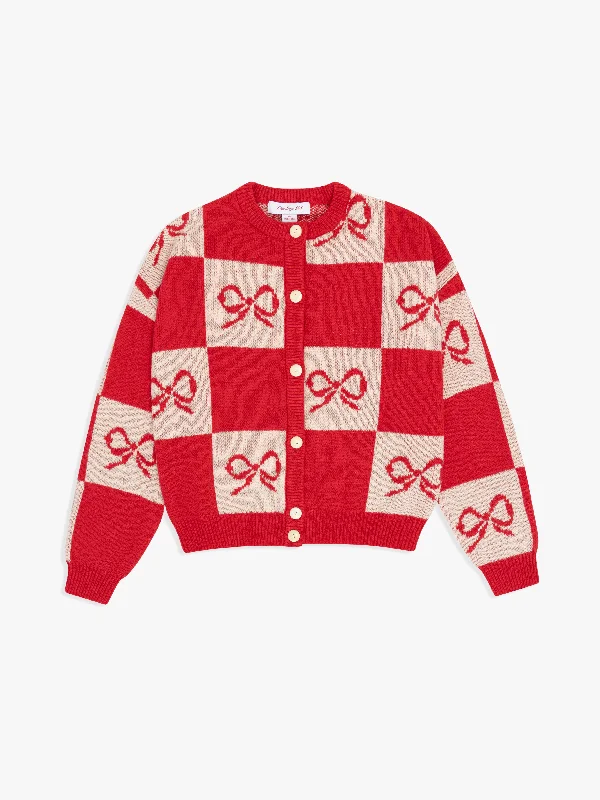 Plus Size Women's Embroidered Sweaters in Ethnic StylesLauda Cardi - Cherry Bow Check Plus Size Women's Embroidered Sweaters in Ethnic StylesLauda Cardi - Cherry Bow Check