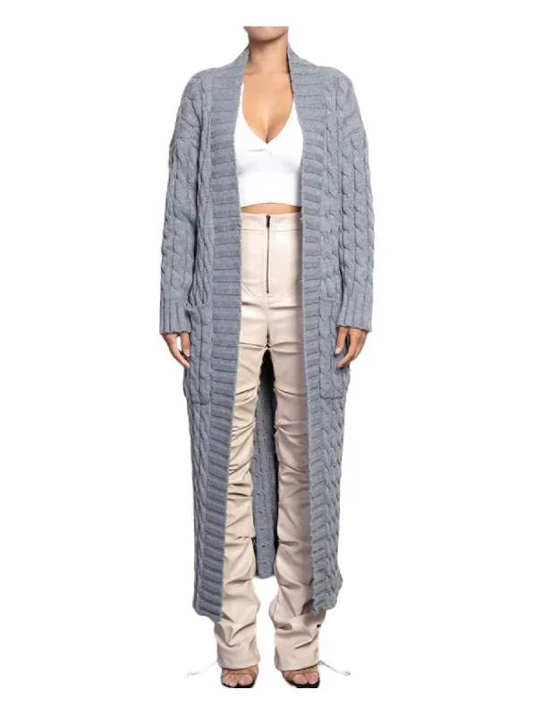 Plus Size Women's Tunic - Style Sweater Dresses with PocketsLong Cable Knit Cardigan Sweater In Grey Plus Size Women's Tunic - Style Sweater Dresses with PocketsLong Cable Knit Cardigan Sweater In Grey