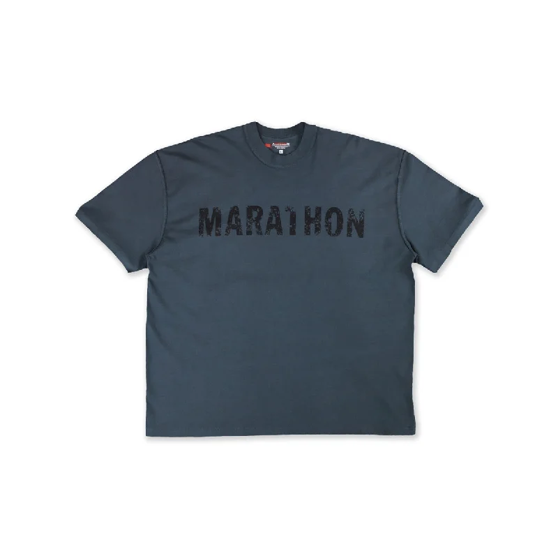 Crop Top Women T Shirt to Pair with High - Waisted BottomsMarathon Distressed T-Shirt - Cobalt/Black Crop Top Women T Shirt to Pair with High - Waisted BottomsMarathon Distressed T-Shirt - Cobalt/Black