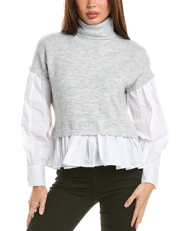 Short Sleeve Women's Cashmere Sweater Dresses in Pastel HuesMaronie Twofer Wool-Blend Sweater Short Sleeve Women's Cashmere Sweater Dresses in Pastel HuesMaronie Twofer Wool-Blend Sweater