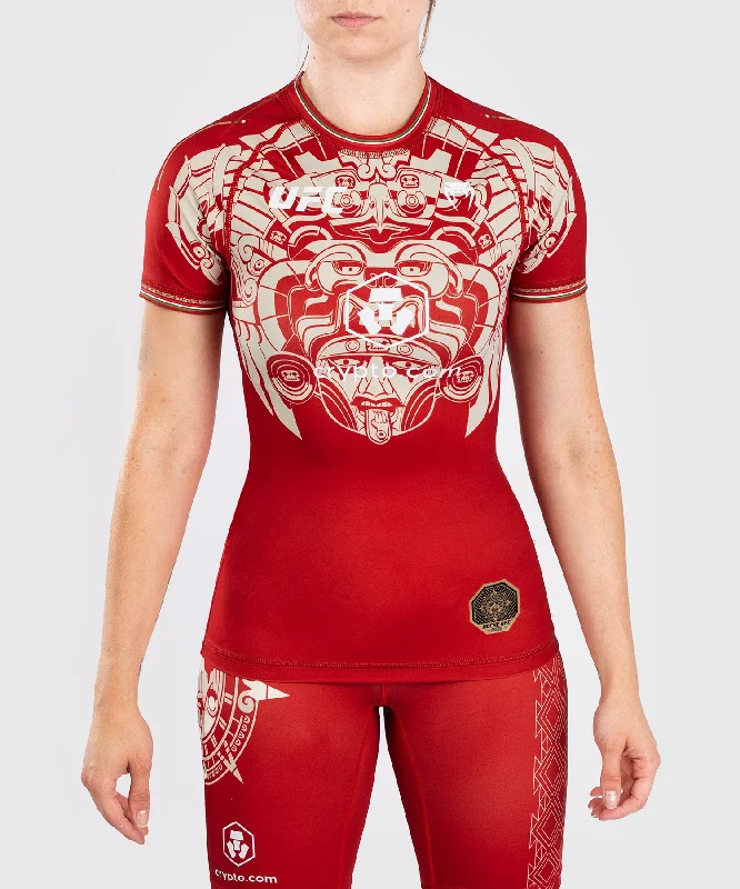 Pocketed Women T Shirt for Added FunctionalityNoche UFC By Venum Authentic Fight Night Women’s Performance Short Sleeve Rashguard - Red Pocketed Women T Shirt for Added FunctionalityNoche UFC By Venum Authentic Fight Night Women’s Performance Short Sleeve Rashguard - Red