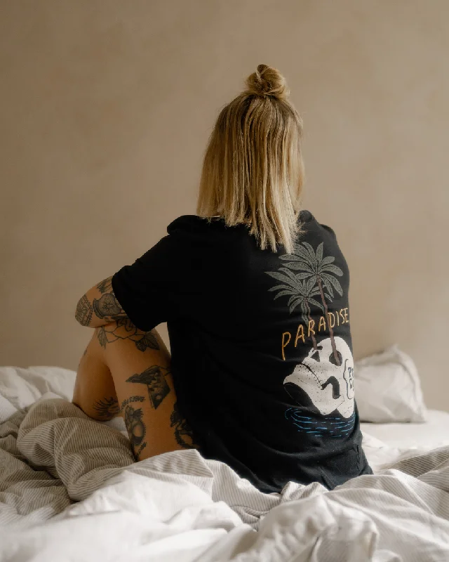 Ringer T Shirt Women with Retro - Inspired StripesParadise Palms T-Shirt - Washed Black Ringer T Shirt Women with Retro - Inspired StripesParadise Palms T-Shirt - Washed Black