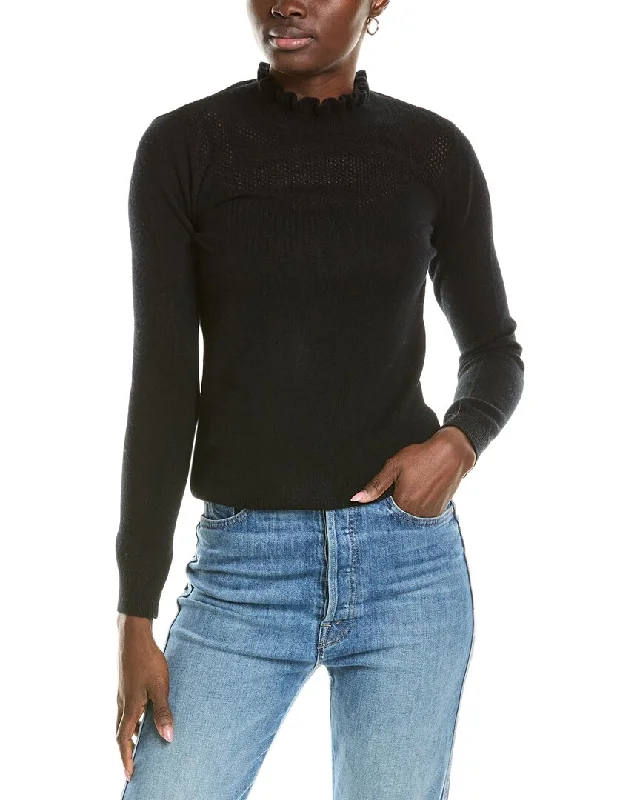 V - Neck Women's Ribbed Sweater Dresses with Belt for a Defined Waistsofiacashmere Ruffle Mock Neck Mesh Stitch Cashmere Sweater V - Neck Women's Ribbed Sweater Dresses with Belt for a Defined Waistsofiacashmere Ruffle Mock Neck Mesh Stitch Cashmere Sweater