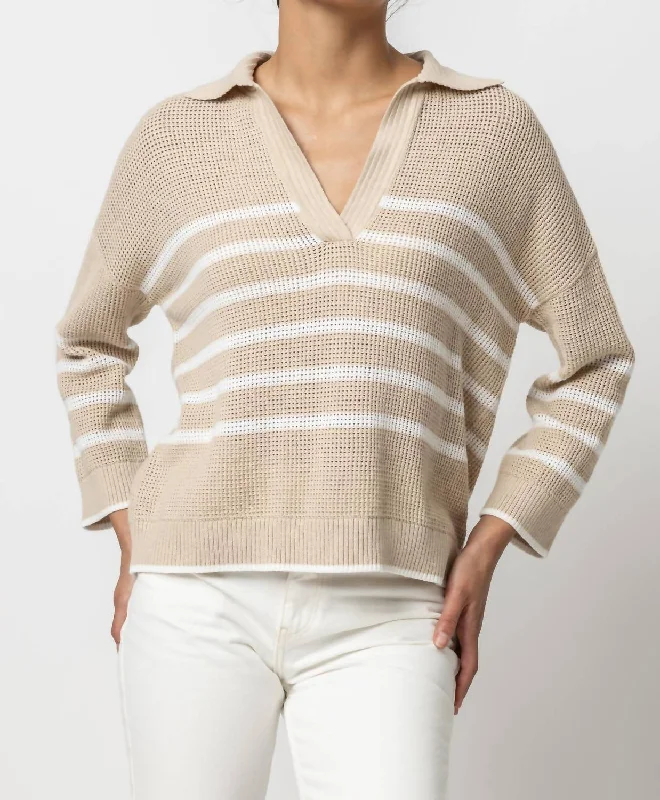 Mock Neck Women's Angora Blend Sweater Dresses in Solid ColorsStripe Polo Sweater In Husk Mock Neck Women's Angora Blend Sweater Dresses in Solid ColorsStripe Polo Sweater In Husk