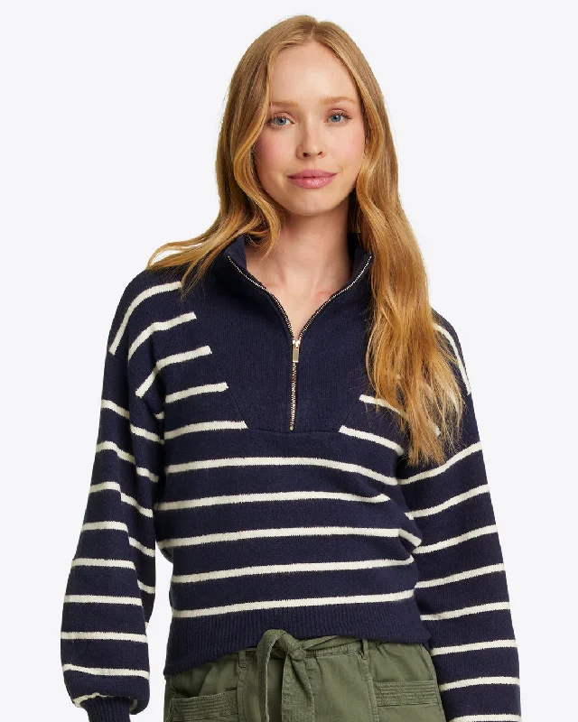 Tie - Front Women's Lambswool Sweaters in Pastel HuesStriped Quarter Zip Sweater in Mariner Stripe Tie - Front Women's Lambswool Sweaters in Pastel HuesStriped Quarter Zip Sweater in Mariner Stripe