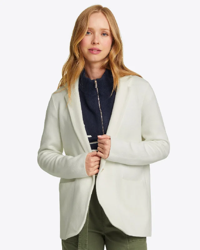 Plus Size Women's Embroidered Sweaters in Ethnic StylesSweater Knit Blazer in Magnolia White Plus Size Women's Embroidered Sweaters in Ethnic StylesSweater Knit Blazer in Magnolia White