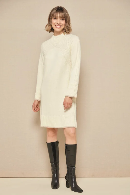 Plus Size Women's Tunic - Style Sweater Dresses with PocketsVan Dos Ecru Knitted Sweater Dress Plus Size Women's Tunic - Style Sweater Dresses with PocketsVan Dos Ecru Knitted Sweater Dress