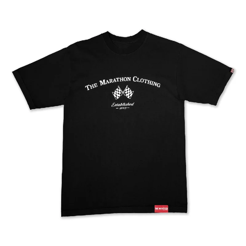 Tie - Dye Women T Shirt with a Bohemian VibeMarathon Victory Flags T-Shirt - Black/White Tie - Dye Women T Shirt with a Bohemian VibeMarathon Victory Flags T-Shirt - Black/White
