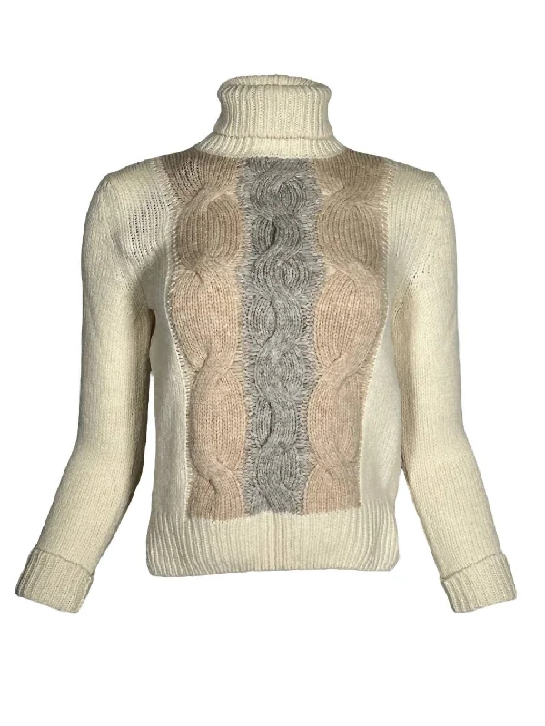 Plus Size Women's Open - Front Cardigan Style Sweater DressesWomen Tricolor Cable Sweater In Latte Plus Size Women's Open - Front Cardigan Style Sweater DressesWomen Tricolor Cable Sweater In Latte