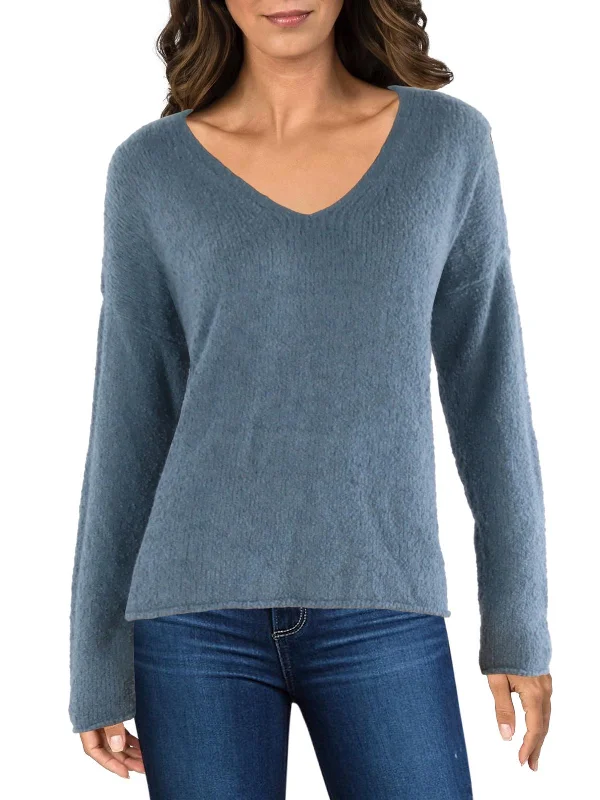 Plus Size Women's Asymmetric Hem Sweater Dresses in Modern DesignsWomens Boucle Rolled Hem V-Neck Sweater Plus Size Women's Asymmetric Hem Sweater Dresses in Modern DesignsWomens Boucle Rolled Hem V-Neck Sweater