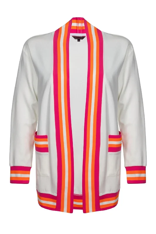 Wrap - Style Women's Lambswool Sweater Dresses in Elegant ShadesWomen's Cody Riot Cardigan In White/pink/orange Wrap - Style Women's Lambswool Sweater Dresses in Elegant ShadesWomen's Cody Riot Cardigan In White/pink/orange