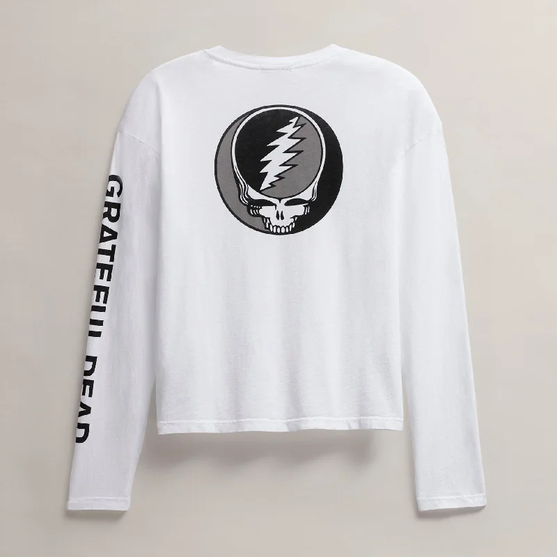 Muscle Women T Shirt for a Sporty and Casual LookWomen's Grateful Dead Long Sleeve - White/Black Muscle Women T Shirt for a Sporty and Casual LookWomen's Grateful Dead Long Sleeve - White/Black