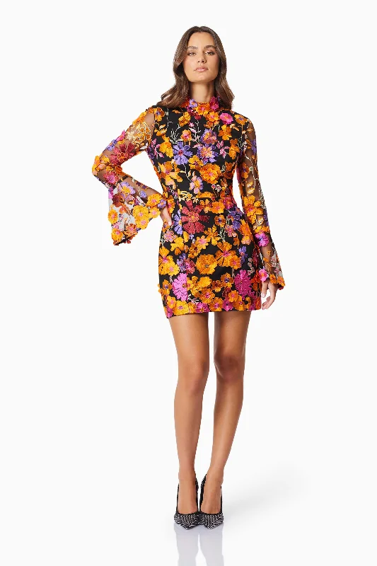 Empire Waist Women Dress to Accentuate the Bust and Conceal the WaistAlessandra Floral Longsleeve Mini Dress In Orange Empire Waist Women Dress to Accentuate the Bust and Conceal the WaistAlessandra Floral Longsleeve Mini Dress In Orange
