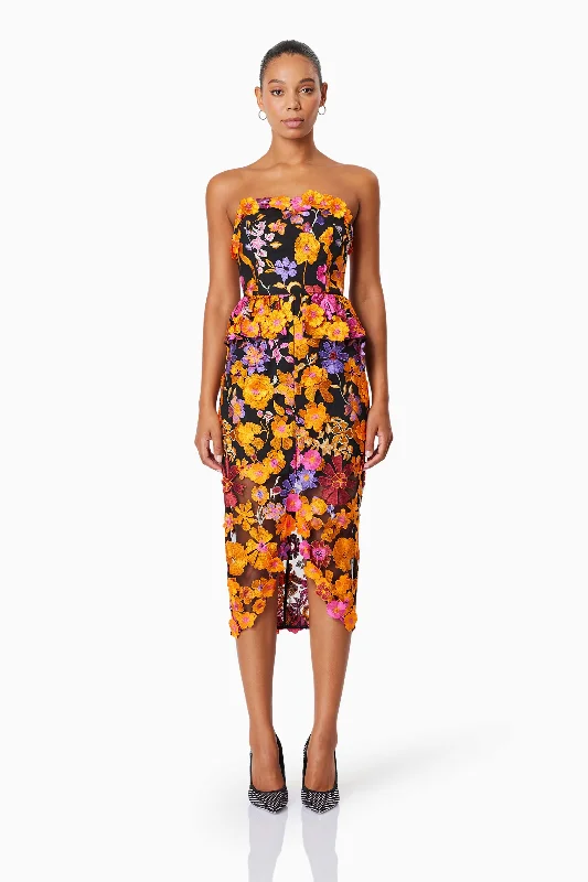 Wrap - Style Women Dress with Adjustable Fit for All Body TypesAlessandra Floral Strapless Cocktail Dress In Orange Wrap - Style Women Dress with Adjustable Fit for All Body TypesAlessandra Floral Strapless Cocktail Dress In Orange
