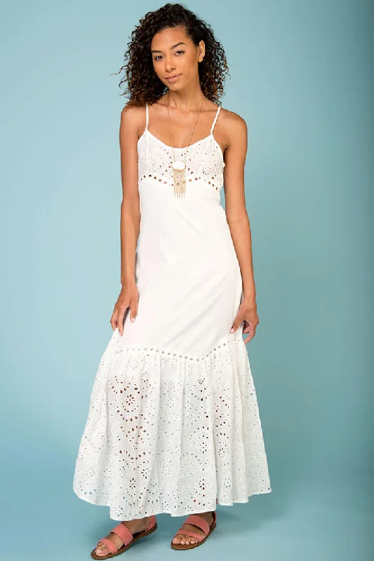 Ruffled Women Dress with Multiple Layers for a Playful and Girly StyleAngeline Thin Strap Maxi Dress White Ruffled Women Dress with Multiple Layers for a Playful and Girly StyleAngeline Thin Strap Maxi Dress White