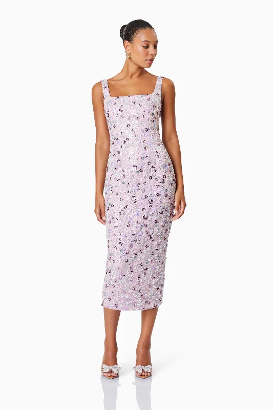 Pleated Women Dress with a Timeless and Elegant TextureAurora Event Wear Midi Dress In Purple Pleated Women Dress with a Timeless and Elegant TextureAurora Event Wear Midi Dress In Purple