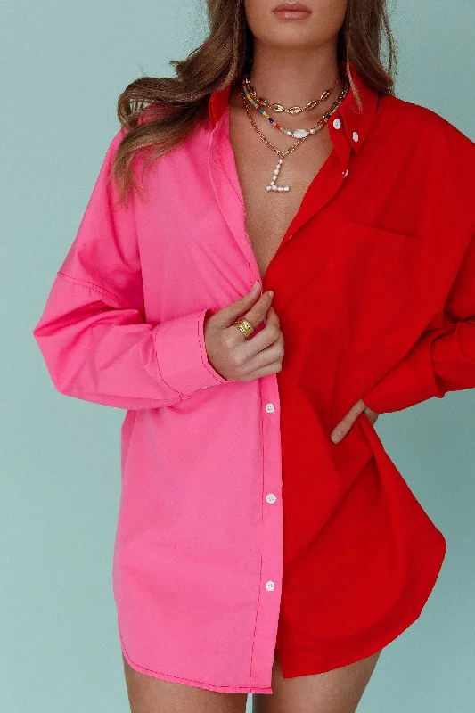 Mini Women Dress with a Short Hem for a Young and Trendy StyleBlanca Long Sleeve Button-Up Shirt Pink/Red Mini Women Dress with a Short Hem for a Young and Trendy StyleBlanca Long Sleeve Button-Up Shirt Pink/Red