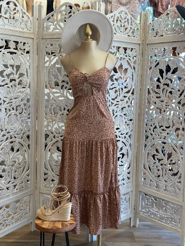 Empire Waist Women Dress to Accentuate the Bust and Conceal the WaistBrown Floral Maxi Dress Empire Waist Women Dress to Accentuate the Bust and Conceal the WaistBrown Floral Maxi Dress