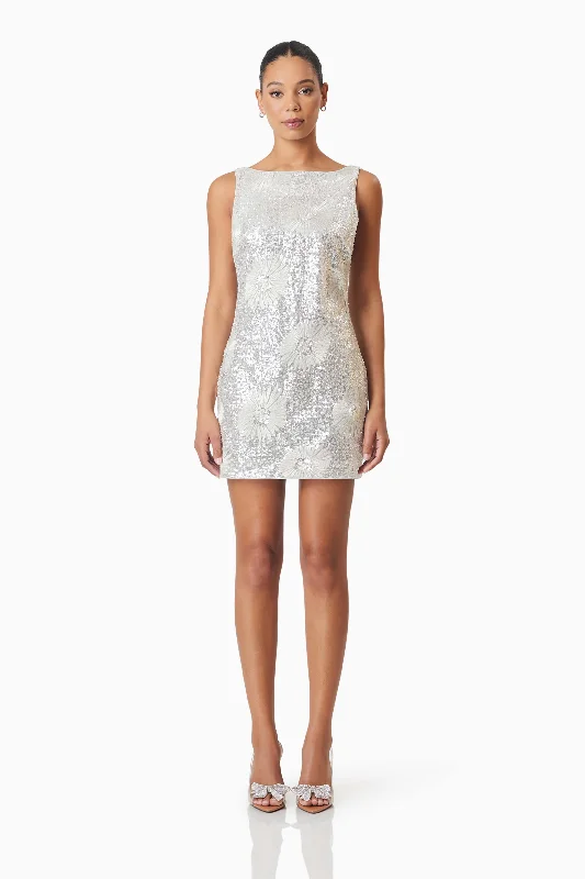 Halter Neck Women Dress to Show Off the Shoulders and NecklineCaledonia Sequin Mini Shift Dress In Silver Halter Neck Women Dress to Show Off the Shoulders and NecklineCaledonia Sequin Mini Shift Dress In Silver