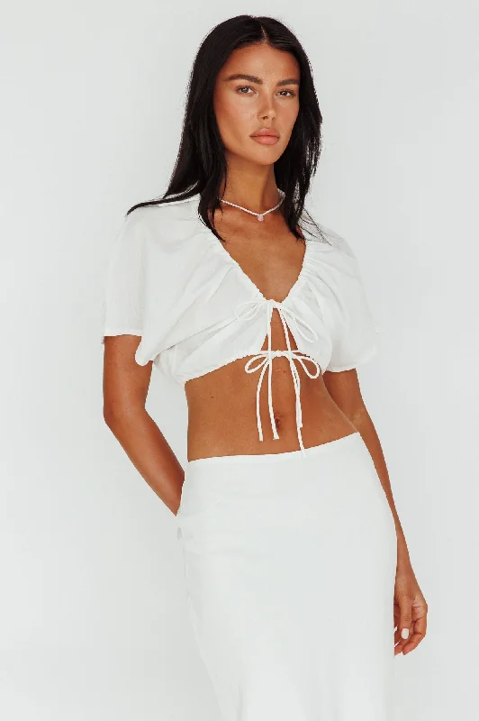 Pleated Women Dress with a Timeless and Elegant TextureCoast To Coast Tied Crop Top White Pleated Women Dress with a Timeless and Elegant TextureCoast To Coast Tied Crop Top White