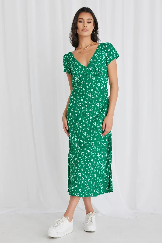 Plus Size Women Dress with a Flattering A - Line Cut for Comfort and StyleCosmic Green Ditsy Sleeveless Slim Fit Midi Dress Plus Size Women Dress with a Flattering A - Line Cut for Comfort and StyleCosmic Green Ditsy Sleeveless Slim Fit Midi Dress