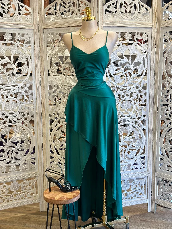 Off - the - Shoulder Women Dress for a Romantic and Feminine LookForest Green Wrapped Cami Formal Dress- Stretchy,Estira Off - the - Shoulder Women Dress for a Romantic and Feminine LookForest Green Wrapped Cami Formal Dress- Stretchy,Estira